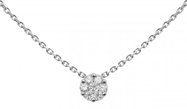 Chain Necklace For Women with 0.10ct Round Diamond in White Gold Cluster Setting - Redline - 0++