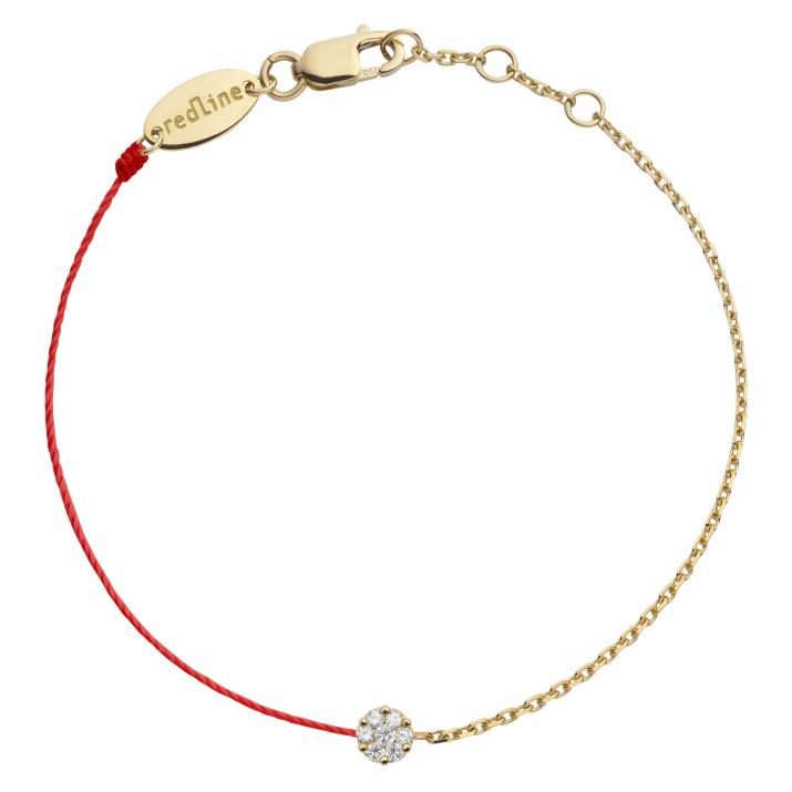 String-Chain Bracelet For Women with 0.05ct Round Diamond in Yellow Gold Cluster Setting - Redline - 0++