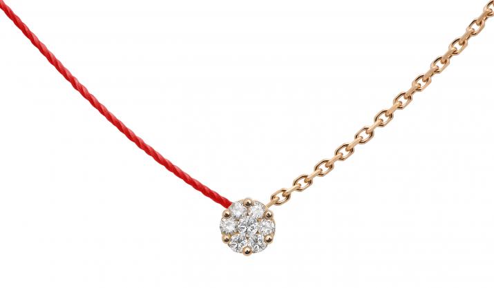 String-Chain Necklace with 0.05ct Round Diamond in Rose Gold Cluster Setting - Redline - 0++