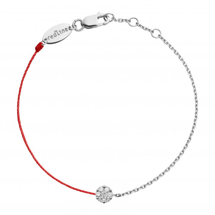 String-Chain Bracelet For Women with 0.10ct Round Diamond in White Gold Cluster Setting - Redline - 0++