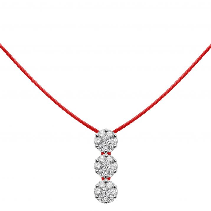 String Necklace For Women with 0.15ct Round Diamond in White Gold Cluster Setting - Redline - 0++