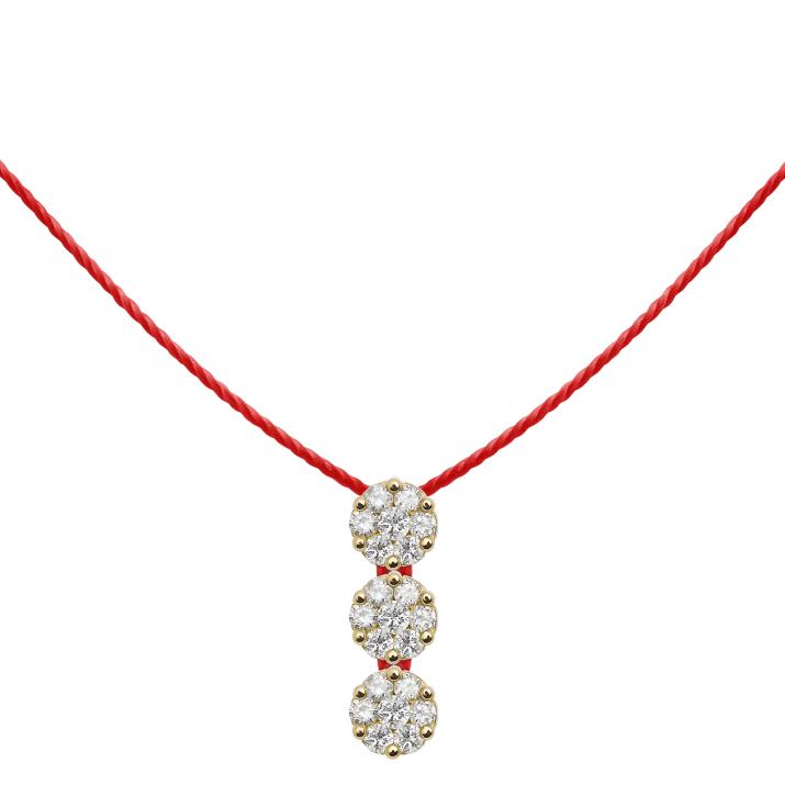 String Necklace For Women with 0.15ct Round Diamond in Yellow Gold Cluster Setting - Redline - 0++