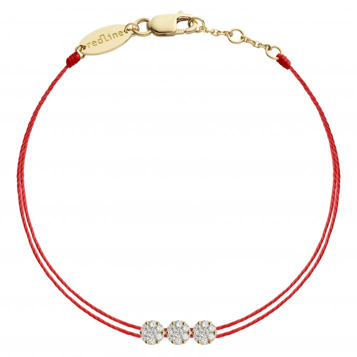 String Bracelet For Women with 0.15ct Round Diamond in Yellow Gold Cluster Setting - Redline - 0++