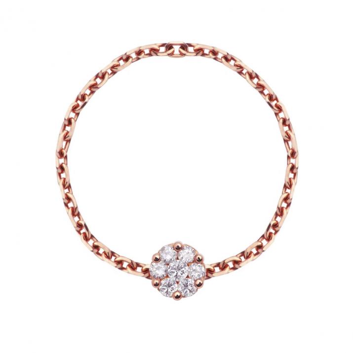 Chain Ring with 0.05ct Round Diamond in Rose Gold Cluster Setting - Redline - 0++