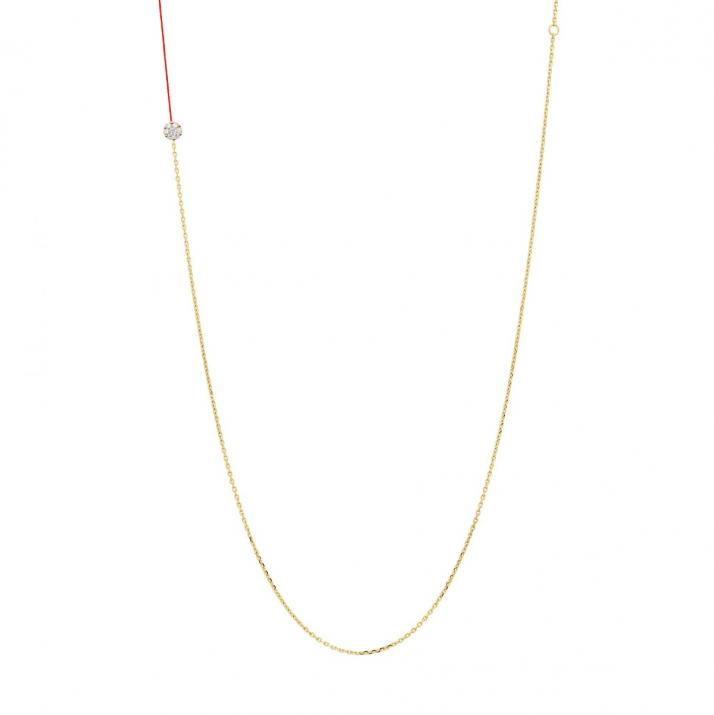 Long Necklace with 0.05ct Round Diamond in Yellow Gold Cluster Setting - Redline - 0++