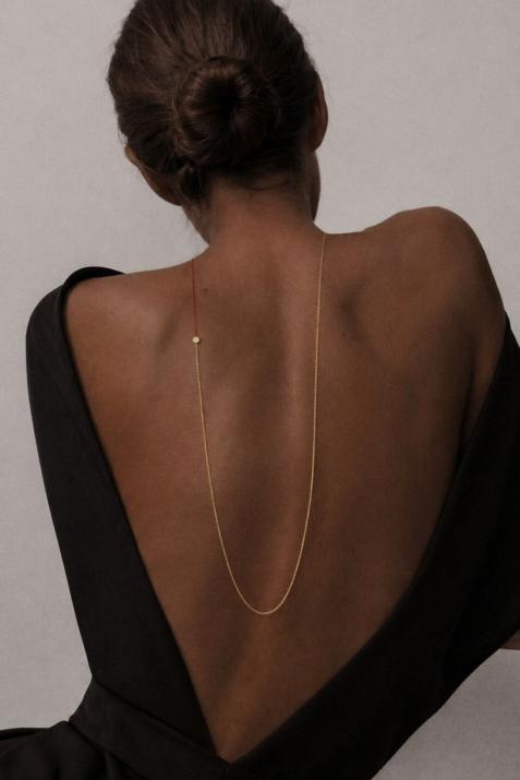 Long Necklace with 0.05ct Round Diamond in Yellow Gold Cluster Setting - Redline - 0++