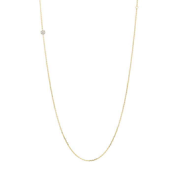 Long Necklace with 0.05ct Round Diamond in Yellow Gold Cluster Setting - Redline - 0++
