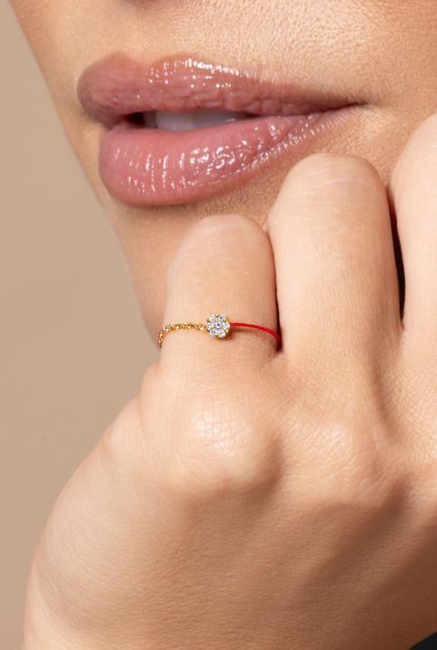 String Ring with 0.05ct Round Diamond in Yellow Gold Cluster Setting - Redline - 0++