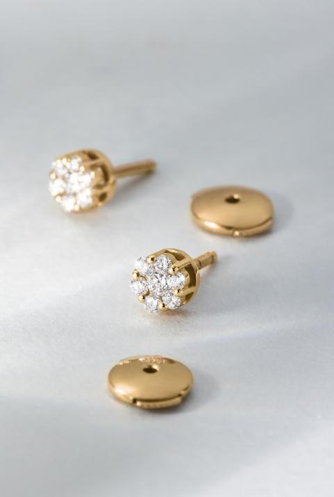 Earrings with 0.10ct Round Diamond in Yellow Gold Cluster Setting - Redline - 0++