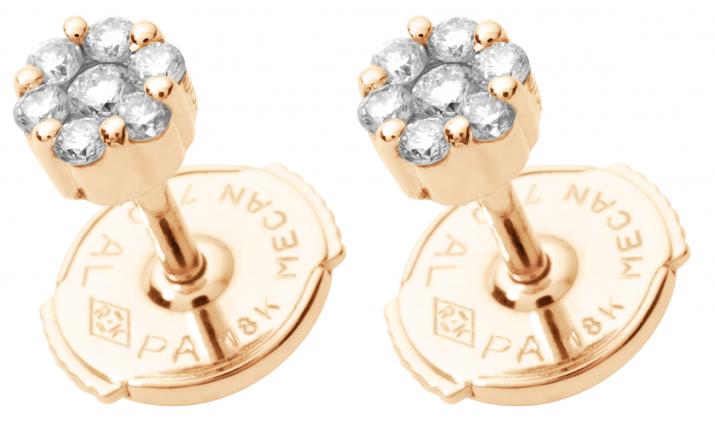 Earrings with 0.10ct Round Diamond in Rose Gold Cluster Setting - Redline - 0++