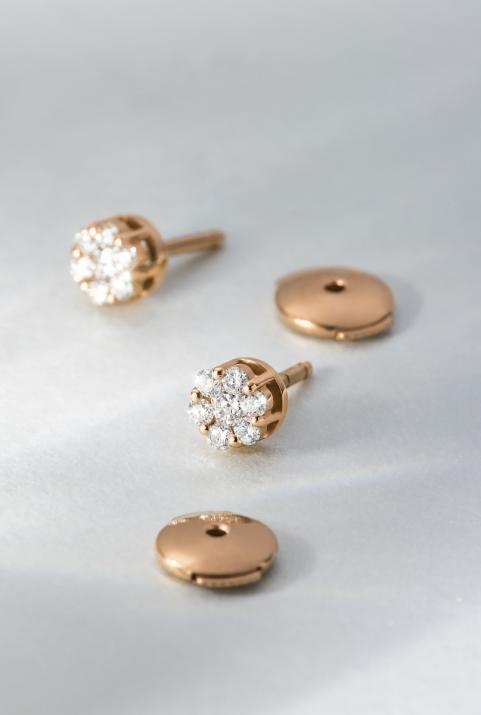 Earrings with 0.10ct Round Diamond in Rose Gold Cluster Setting - Redline - 0++