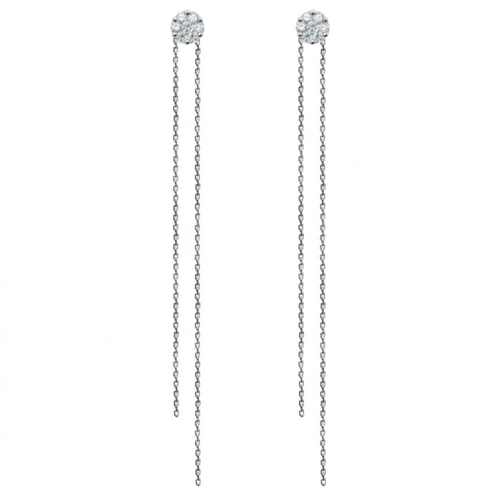 Earrings with 0.10ct Round Diamond in White Gold Cluster Setting - Redline - 0++