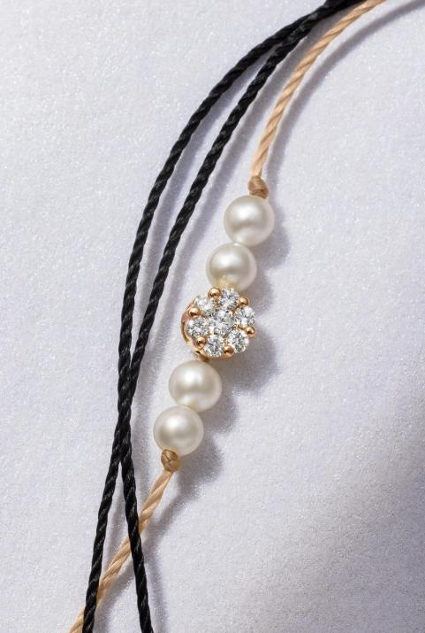 Three-thread bracelet in rose gold with 0.05 ct diamonds and pearls - Redline - 0++