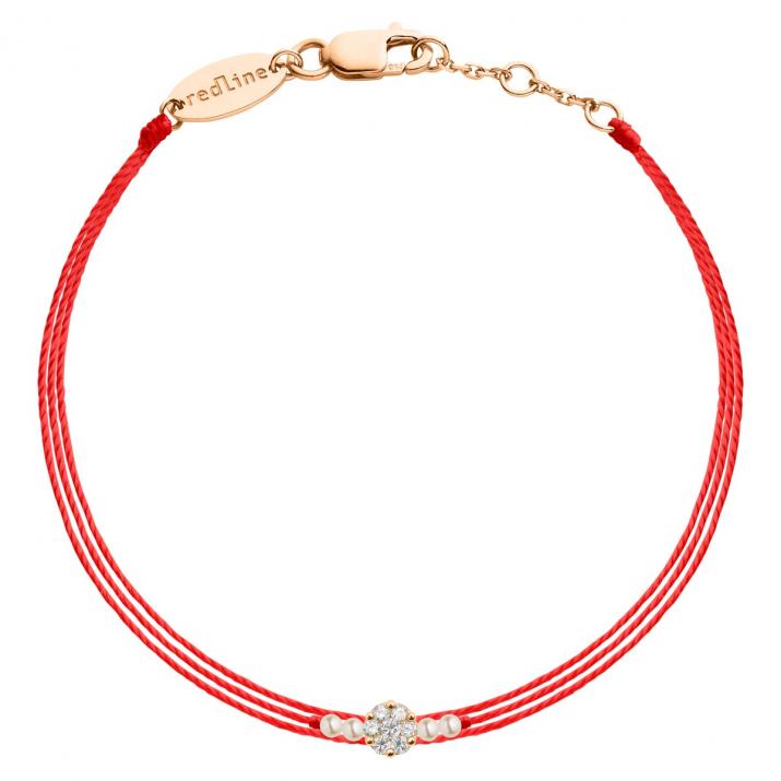 Three-thread bracelet in rose gold with 0.05 ct diamonds and pearls - Redline - 0++
