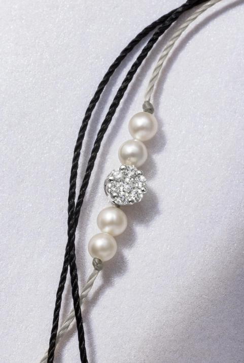 Multistring Bracelet For Women with 0.05ct Round Diamond in White Gold Cluster Setting - Redline - 0++