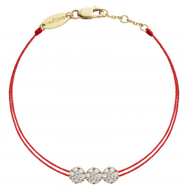 Multistring Bracelet For Women with 0.30ct Round Diamond in Yellow Gold Cluster Setting - Redline - 0++