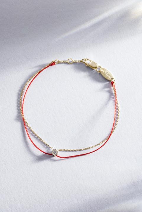String Bracelet For Women with 0.05ct Round Diamond in Yellow Gold Cluster Setting - Redline - 0++