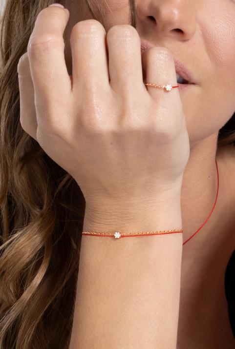 String Bracelet For Women with 0.05ct Round Diamond in Rose Gold Cluster Setting - Redline - 0++