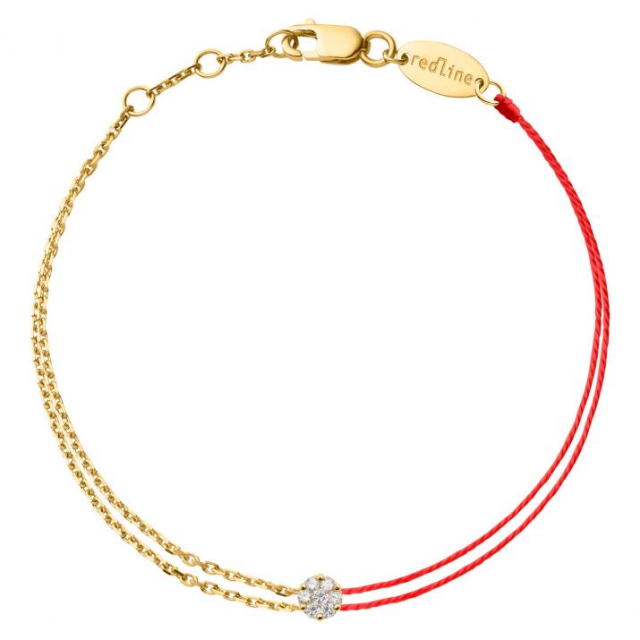 String-Chain Bracelet For Women with 0.05ct Round Diamond in Yellow Gold Cluster Setting - Redline - 0++