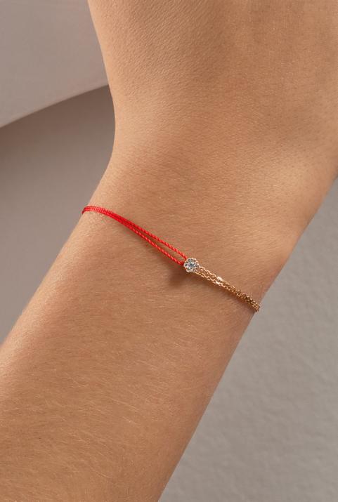 Thread and chain bracelet in rose gold with 0.05 ct invisible-set diamonds - Redline - 0++