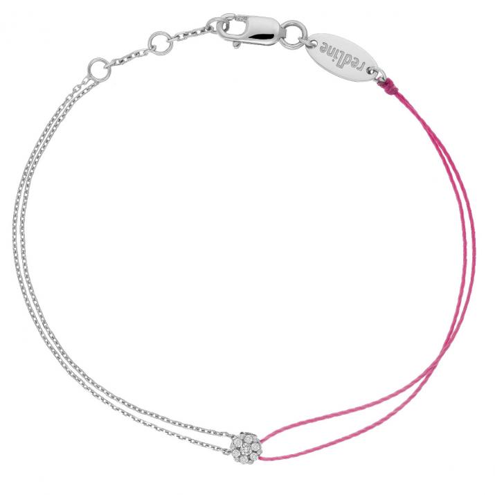String-Chain Bracelet For Women with 0.05ct Round Diamond in White Gold Cluster Setting - Redline - 0++