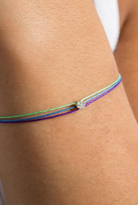 Multistring Bracelet For Women with 0.05ct Round Diamond in White Gold Cluster Setting - Redline - 0++