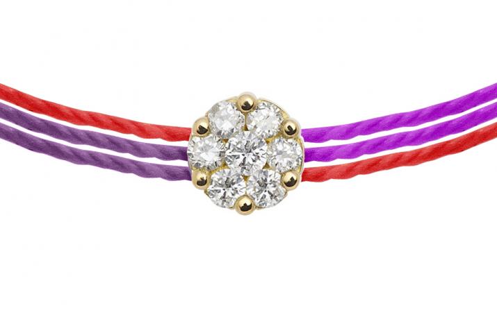 Multistring Bracelet For Women with 0.05ct Round Diamond in Yellow Gold Cluster Setting - Redline - 0++