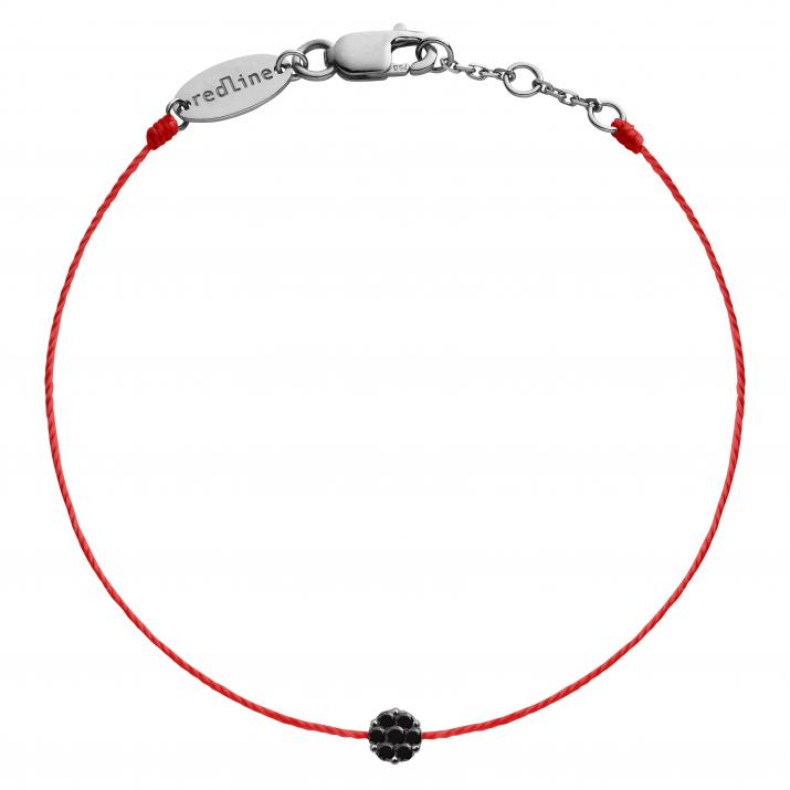 String Bracelet For Men with 0.05ct Round Black Diamond in Black Gold Cluster Setting - Redline - 0++
