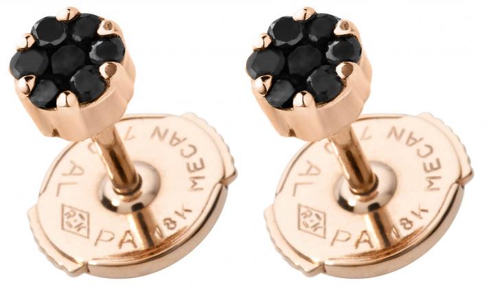 Earrings in 18K rose gold, black diamonds 0.10 carat - Redline - 0++