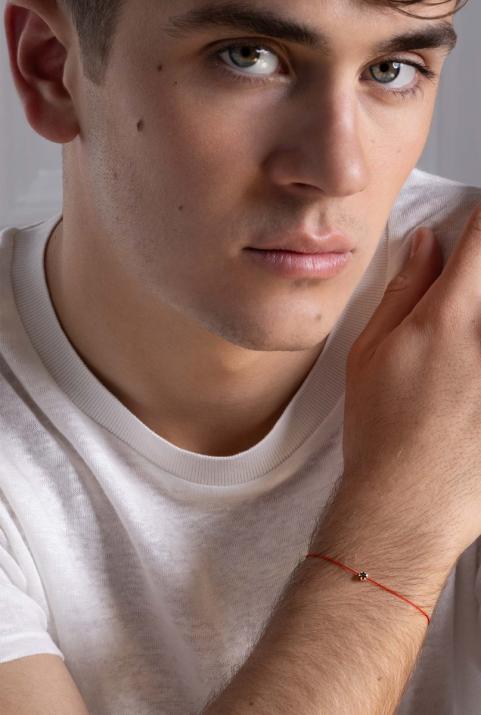 String Bracelet For Men with 0.05ct Round Black Diamond in Rose Gold Cluster Setting - Redline - 0++