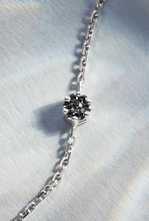 Chain Bracelet For Women with 0.05ct Round Black Diamond in White Gold Cluster Setting - Redline - 0++