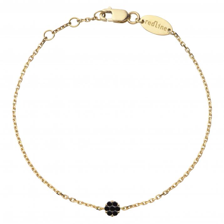 Chain Bracelet For Women with 0.05ct Round Black Diamond in Yellow Gold Cluster Setting - Redline - 0++