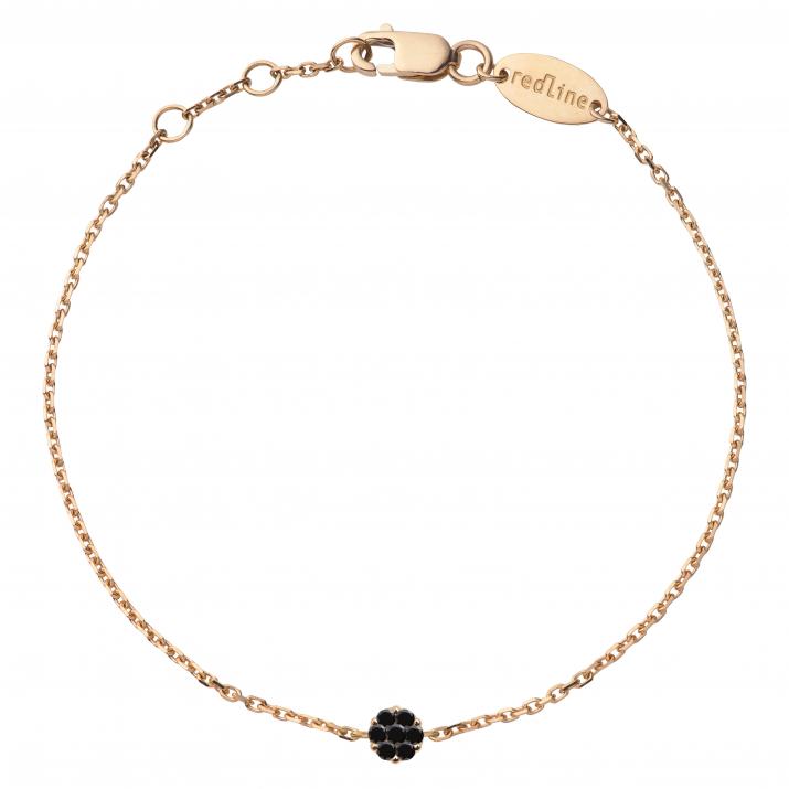 Chain Bracelet For Men with 0.05ct Round Black Diamond in Rose Gold Cluster Setting - Redline - 0++