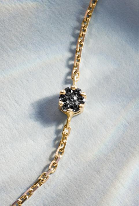 Chain Bracelet For Women with 0.05ct Round Black Diamond in Yellow Gold Cluster Setting - Redline - 0++