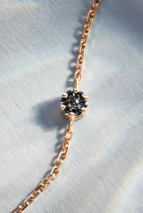 Chain Bracelet For Men with 0.05ct Round Black Diamond in Rose Gold Cluster Setting - Redline - 0++