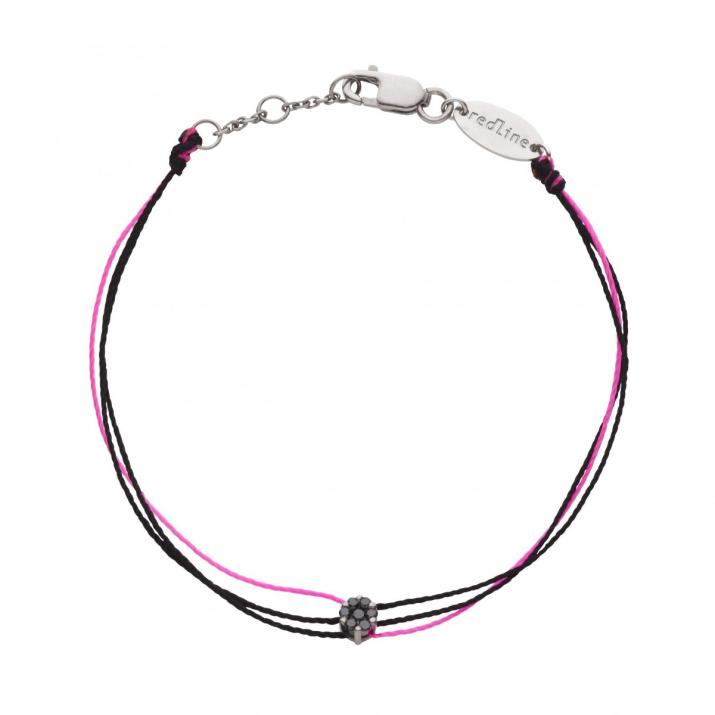 Multistring Bracelet For Men with 0.05ct Round Black Diamond in White Gold Cluster Setting - Redline - 0++