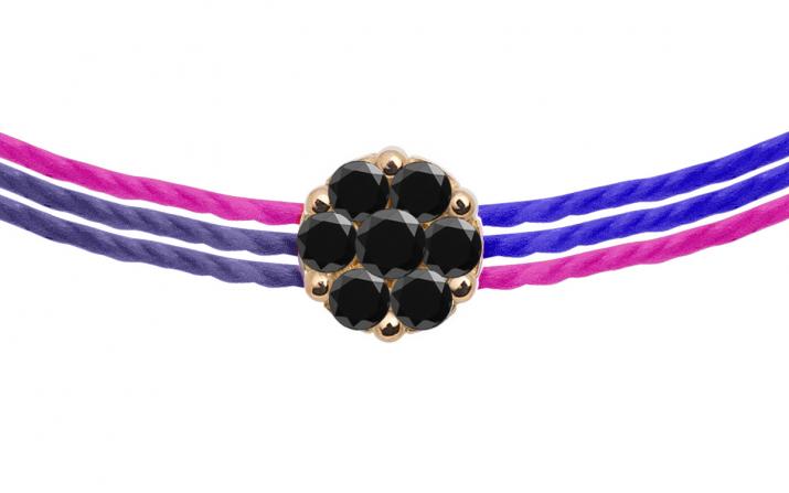 Multistring Bracelet For Women with 0.05ct Black Diamond in Rose Gold Cluster Setting - Redline - 0++