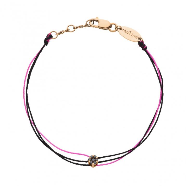 Multistring Bracelet For Men with 0.05ct Round Black Diamond in Rose Gold Cluster Setting - Redline - 0++