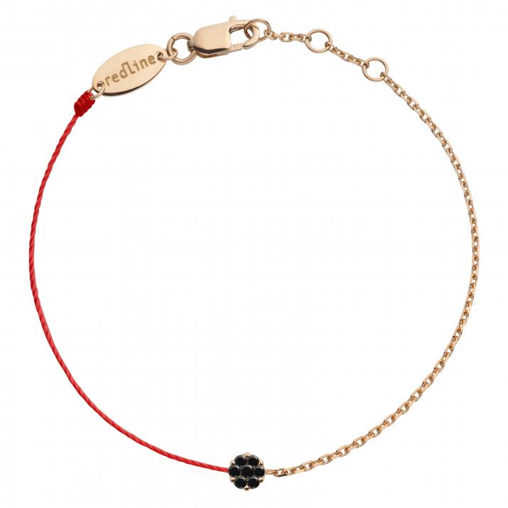 String-Chain Bracelet For Women with 0.05ct Black Diamond in Yellow Gold Cluster Setting - Redline - 0++