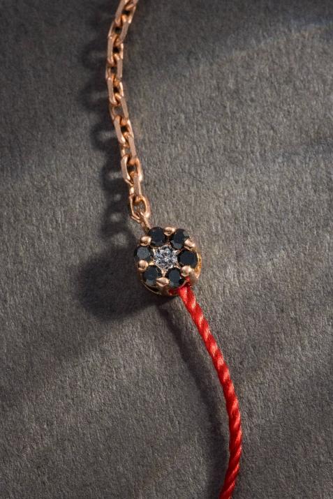 String-Chain Bracelet For Women with 0.05ct Black Diamond in Rose Gold Cluster Setting - Redline - 0++