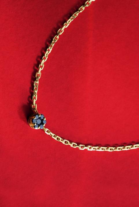 Chain Bracelet For Women with 0.05ct Round Black Diamond in Yellow Gold Cluster Setting - Redline - 0++