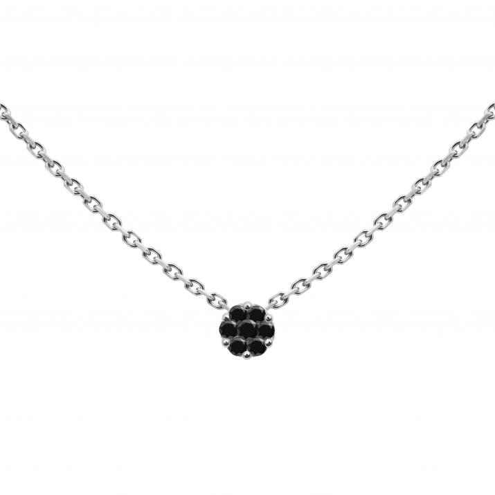 Chain Necklace For Women with 0.05ct Round Black Diamond in White Gold Cluster Setting - Redline - 0++