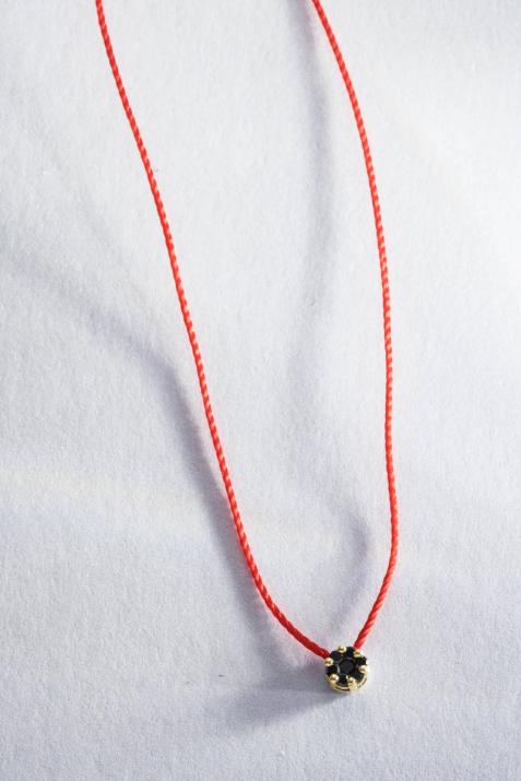 String Necklace For Women with 0.05ct Round Black Diamond in Yellow Gold Cluster Setting - Redline - 0++