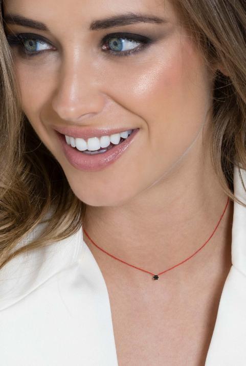 String Necklace For Women with 0.05ct Round Black Diamond in Rose Gold Cluster Setting - Redline - 0++