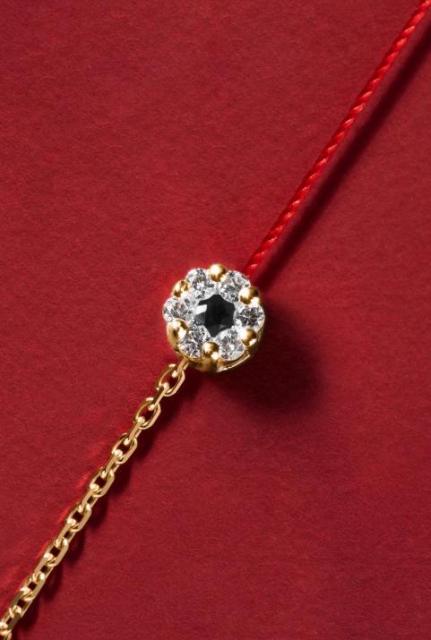 String-Chain Bracelet For Women with 0.06ct Round Diamond in Yellow Gold Cluster Setting - Redline - 0++