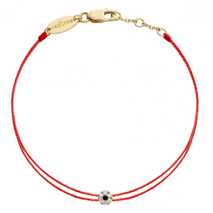 Twin Strings Bracelet For Women with 0.06ct Round Black Diamond in Yellow Gold Cluster Setting - Redline - 0++