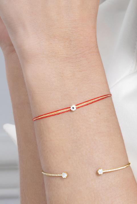 Twin Strings Bracelet For Women with 0.06ct Round Diamond in Yellow Gold Cluster Setting - Redline - 0++