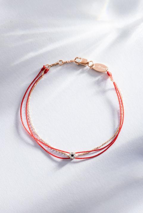Chain and two-thread bracelet in rose gold with 0.06 ct white and black diamonds - Redline - 0++