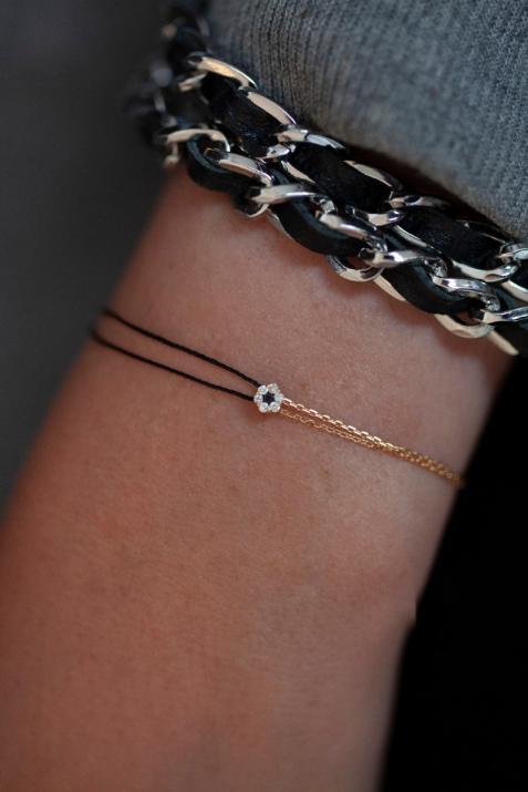 String-Chain Bracelet For Women with 0.06ct Round Diamond in Yellow Gold Cluster Setting - Redline - 0++