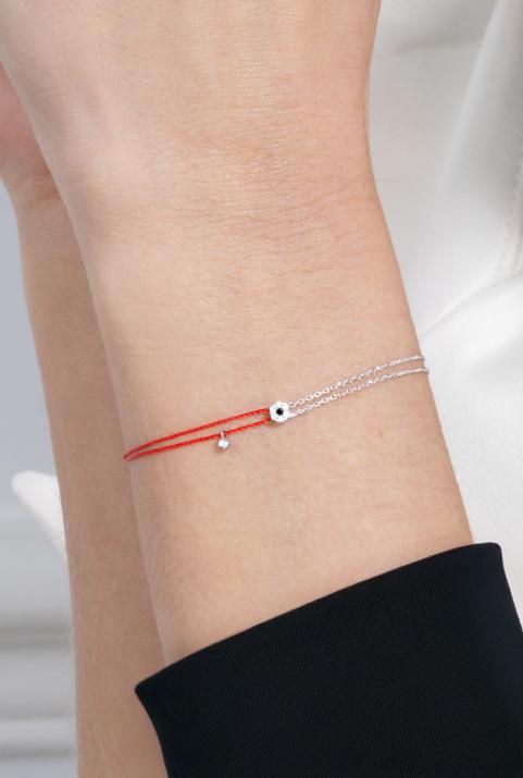 String-Chain Bracelet For Women with 0.07ct Round Diamond in White Gold Cluster Setting - Redline - 0++